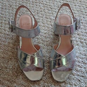 J.Crew Penny Silver Mirror Ankle Strap Sandals size 7